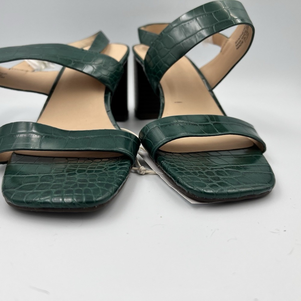 NEW! Ann Taylor Crocodile Embossed Double Strap Block HeeL Sandals Green 7.5 - Picture 3 of 11